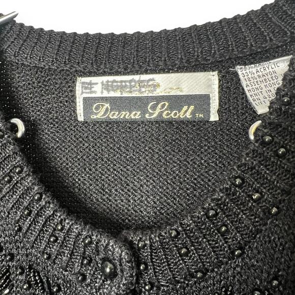 Vintage 80s Beaded Cardigan Sweater Size Medium Black Retro Style Rockabilly - Picture 11 of 11